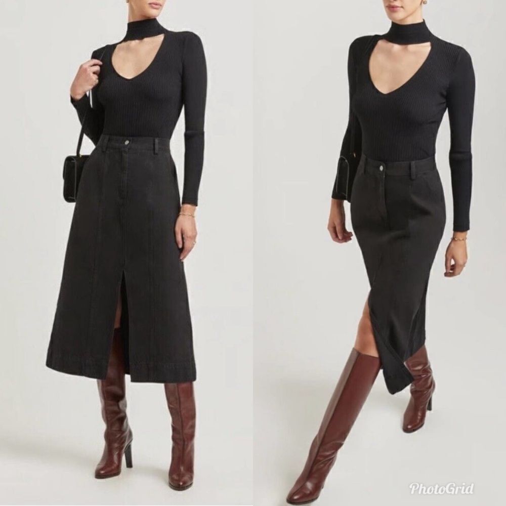 Revolve Mara Hoffman Nikita Denim Jean Black Pencil Midi Skirt